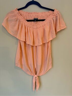 Express Peach Off-Shoulder Tie-Front Top